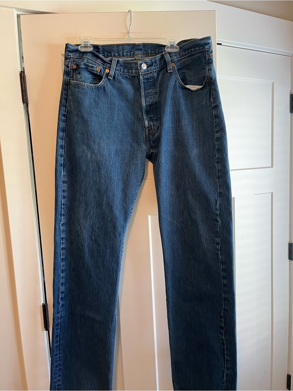 Levi's 501 Button Fly Dark Blue Straight Leg Jeans